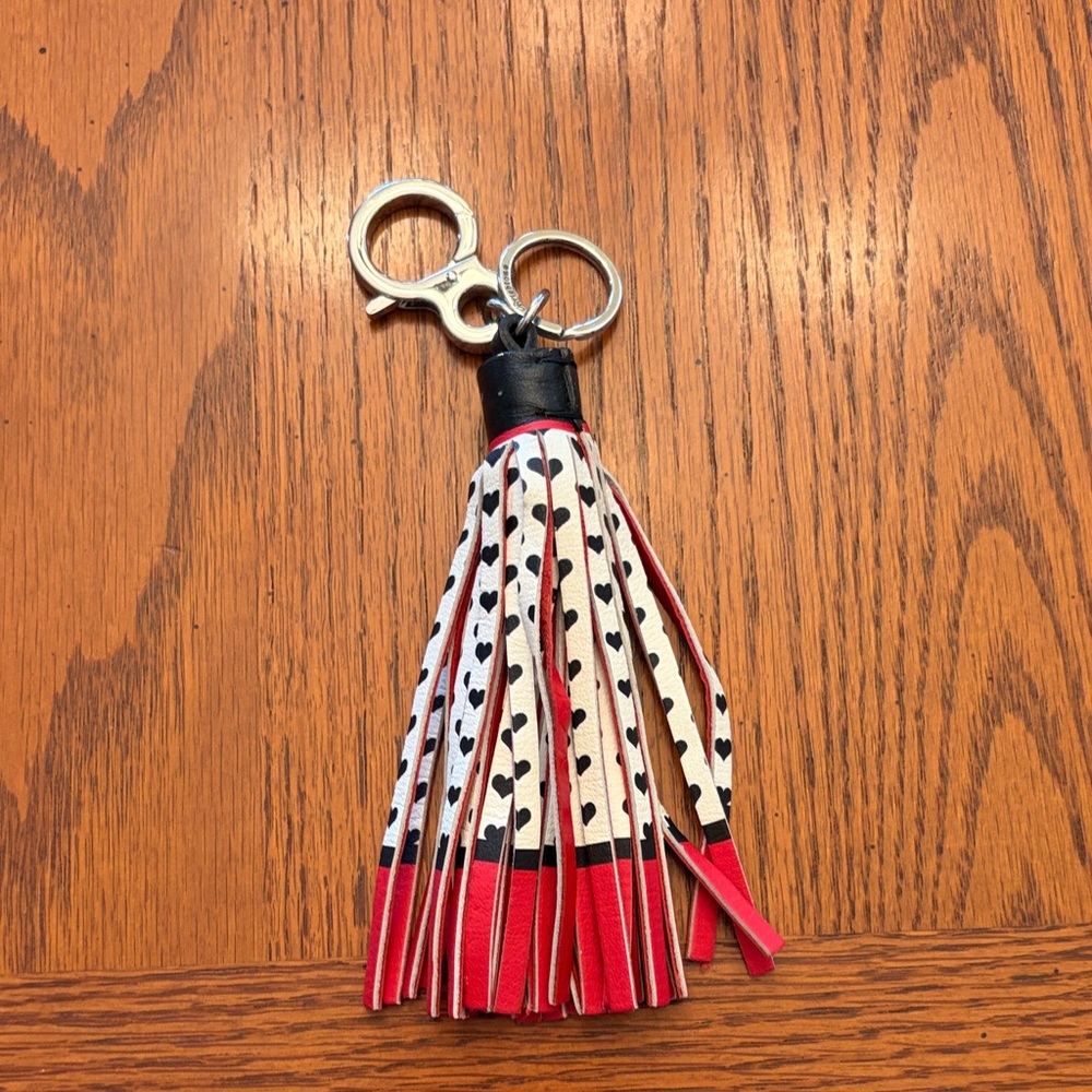 Brighton Stylish Red and White with Hearts Tassel Keychain
